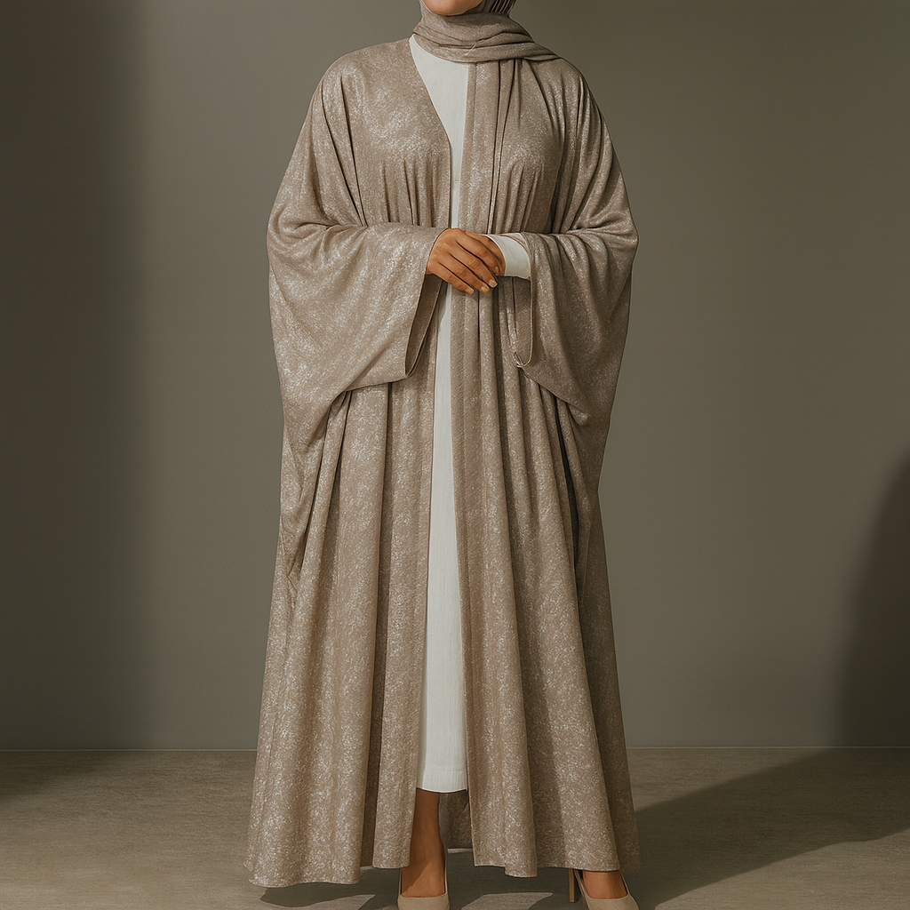 Premium Open Abaya - Silver Beige